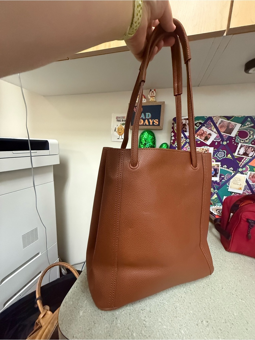Classic Brown Faux Leather Tote Bag - Women's Shoulder Bag
